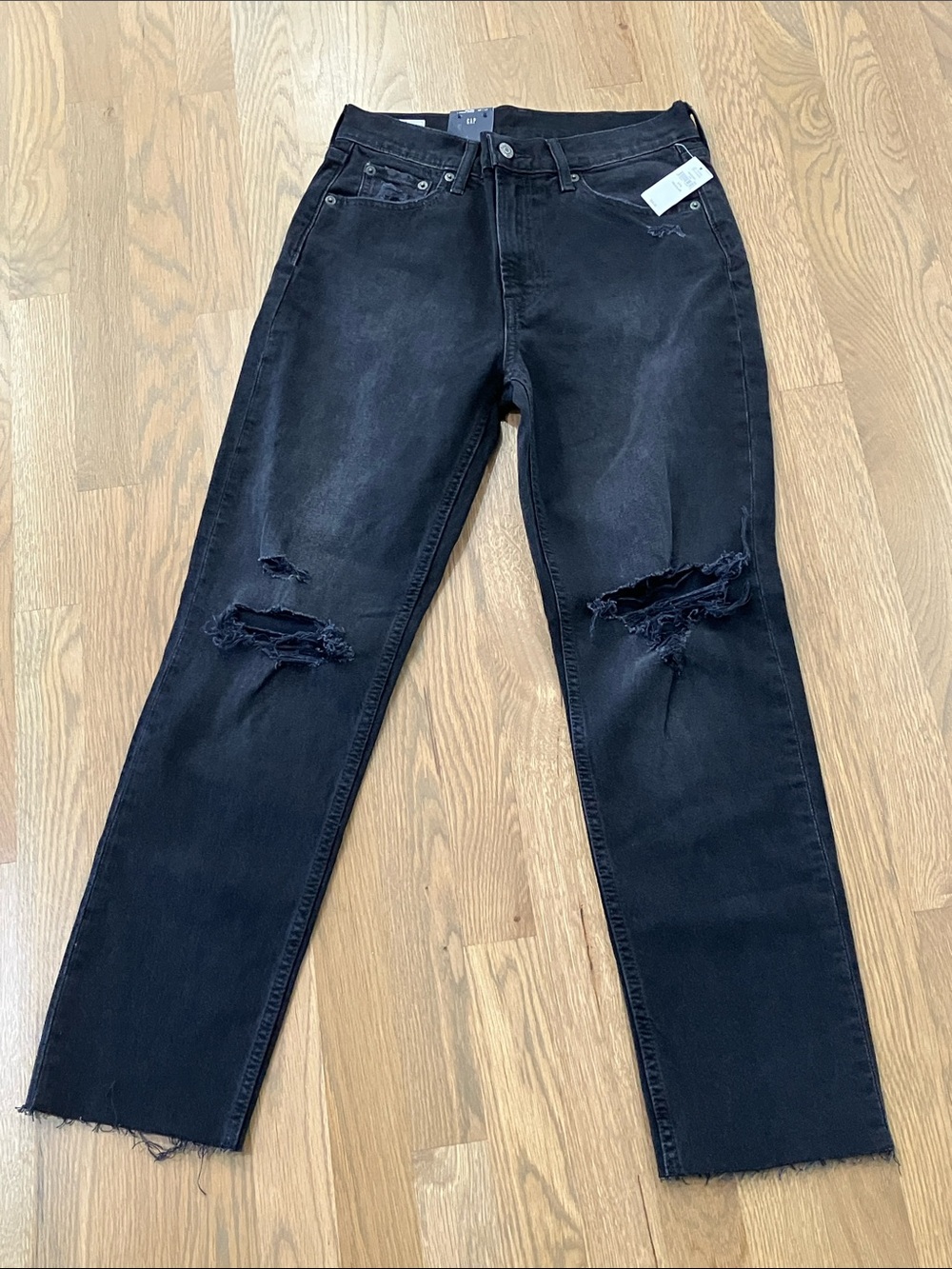 NWT Gap Women's Black Washed Cotton Cheeky Straight High Rise Jeans